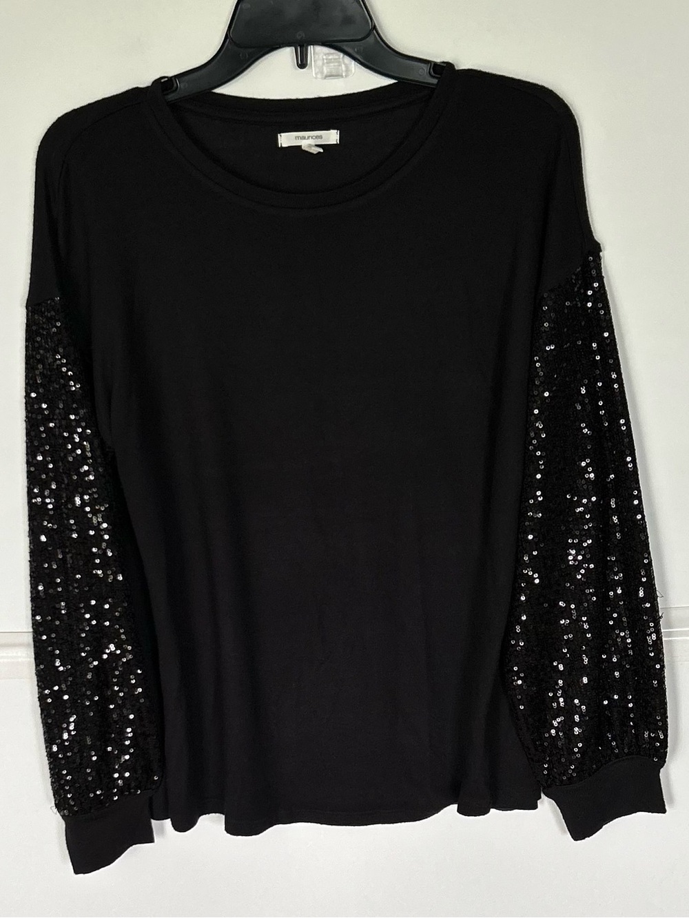 Maurices Black Long-Sleeve Sweater with Sequin Puff Sleeves. M